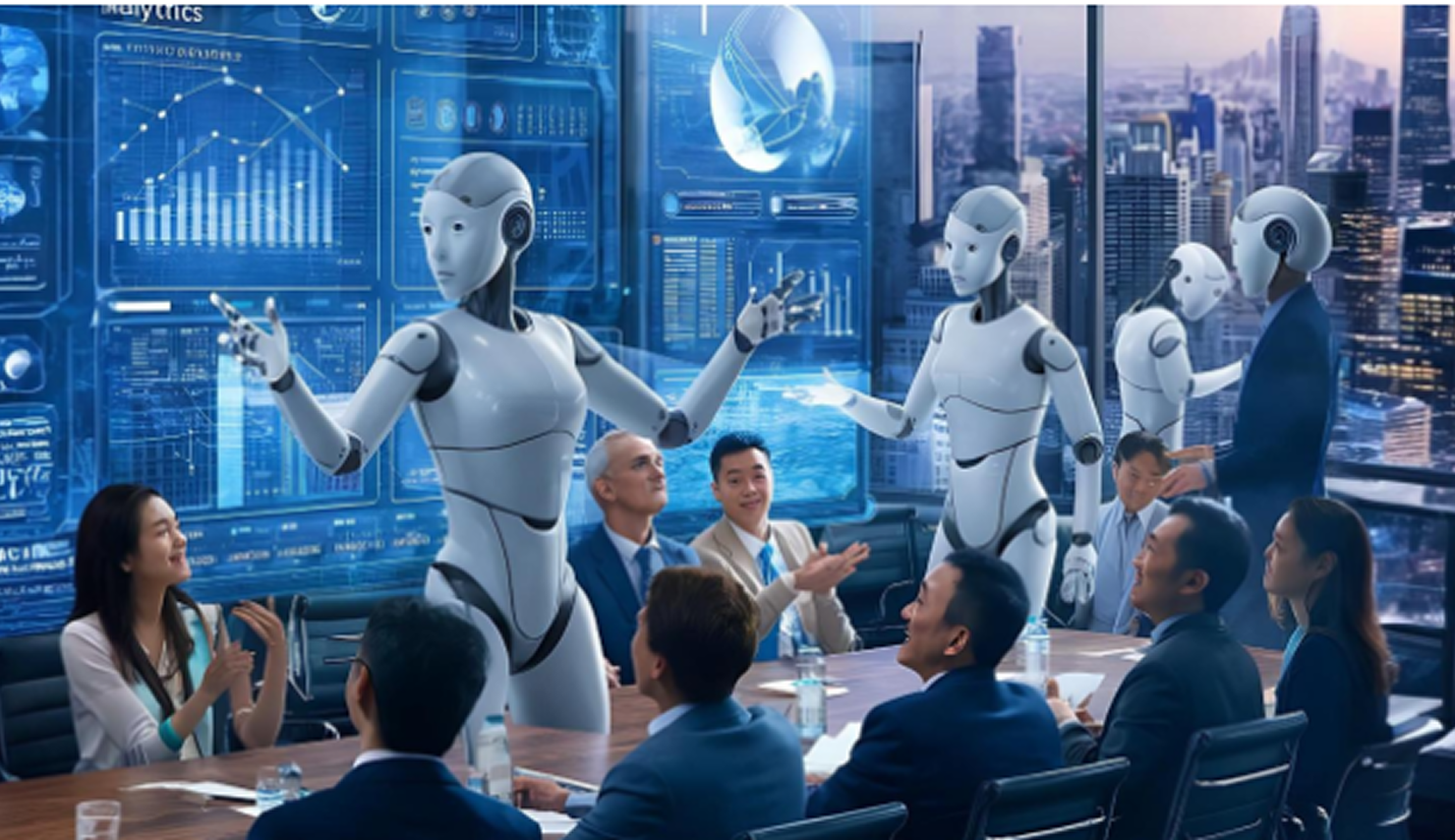 Group of people having a discussion at work in front of a laptop